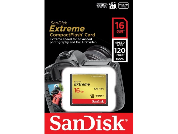 SanDisk 16GB Extreme CompactFlash 120MBs Memory Card HD Camera SDCFXS-016G-X4