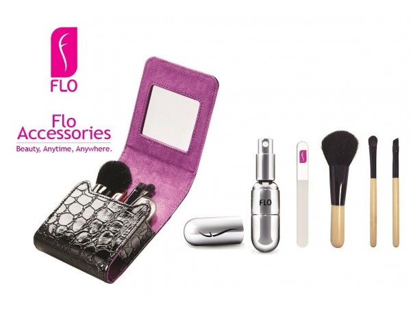 FLO Beauty Organizer Make Up Case Set Perfume Atomiser Glass Nail File Brushes