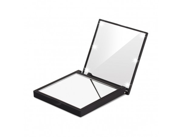 NEW FLO COMPACT Mirror BLACK 6 LED Light Cosmetic Makeup Portable Folding Pocket