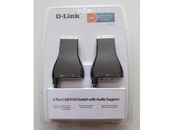 D-LINK KVM-221 KVM Switch 2 Port USB Audio VGA Monitor Keyboard Mouse 1.8m cable
