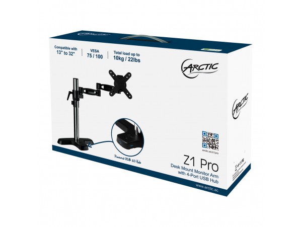Arctic Z1 PRO Desk Mount Monitor LCD LED TV Arm 4Port USB Hub 23 24 25 27 30 32"