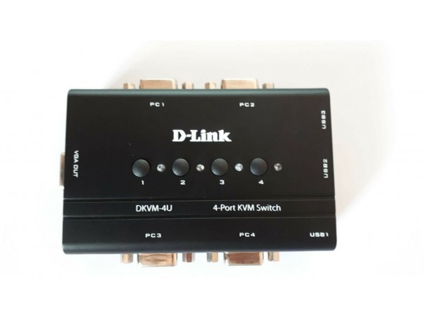 D-LINK DKVM-4U KVM Switch 4 Port USB VGA Monitor Keyboard Mouse 1.8m 6FT cable