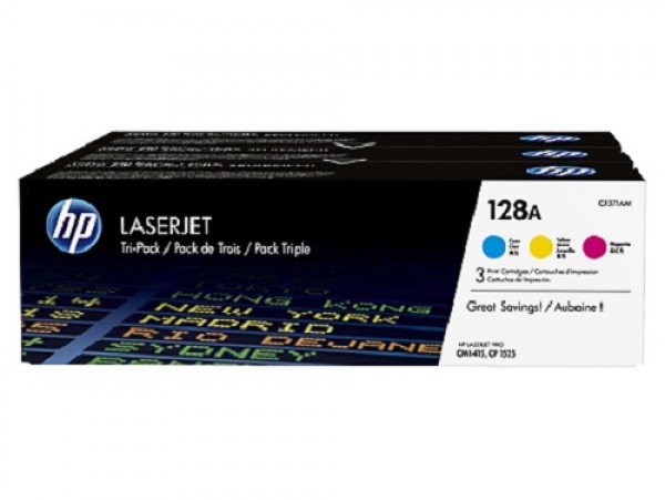 Genuine HP 128A 3-pack Cyan/Magenta/Yellow CF371AM Toner Cartridge CM1415 CP1525