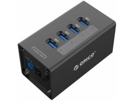 ORICO A3H4 4-Port Aluminum Black SuperSpeed USB 3.0 HUB 12V 2.5A Power Adapter