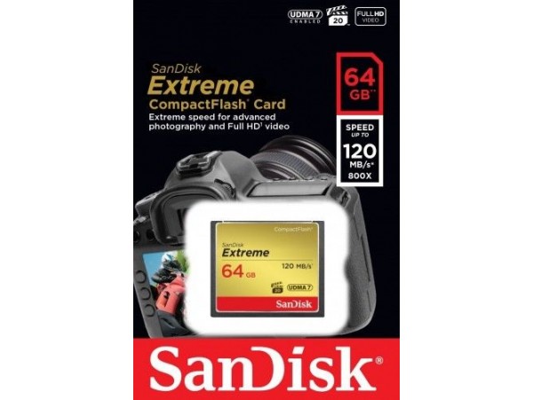 SanDisk 64GB Extreme CompactFlash CF 120MBs Memory Card Camera SDCFXSB-064G-G