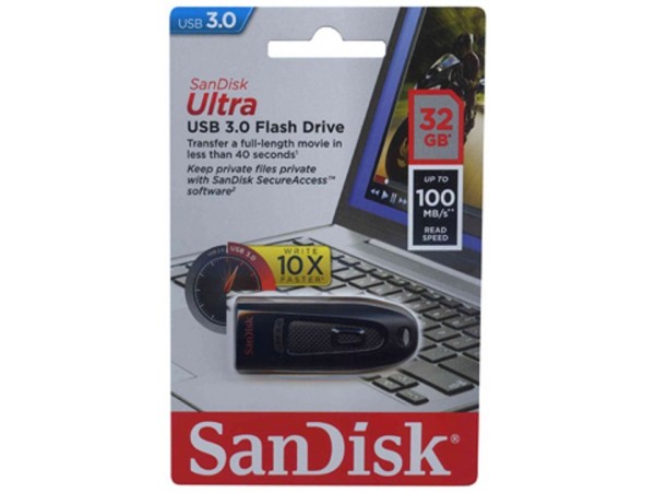 Sandisk 32GB Ultra USB 3.0 up 100MB/s Flash Memory Drive Slider SDCZ48-032G-U4