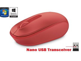 NEW Microsoft Wireless Mobile Mouse 1850 RED Nano USB Transceiver Windows 7/8