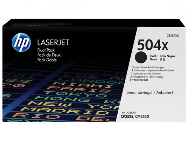 Genuine HP 504X Black 2-pack CE250XD Toner Cartridge LaserJet CM3530 CP3525