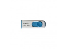 ADATA C008 64GB USB 2.0 Flash Drive - AC008-64G White and Blue Retractable