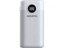 ADATA P10000QCD Power Bank (10,000mAh, White) 37 Wh USB Type-C Input & Output