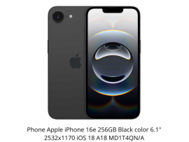 Phone Apple iPhone 16e 256GB Black color 6.1" 2532x1170 iOS 18 A18 MD1T4QN/A