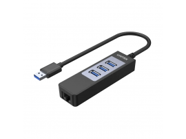 Unitek Y-3045C Black 3-Port USB 3.0 Hub + Gigabit Ethernet RJ45