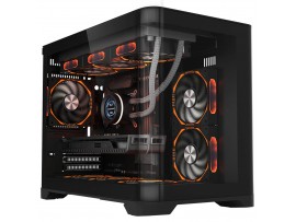 1stPlayer UV6 Black Micro-ATX PC Gaming Case Panoramic Glass 3x ARGB Fans