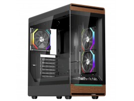 1stPlayer WD8 Black ATX Gaming PC Case Wood Trim LCD Temp Display aRGB Fans