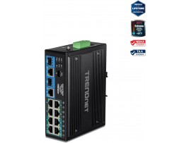 TRENDnet TI-BG104 Industrial Gigabit PoE++ DIN-Rail Switch 10-Port 360W 4x 90W